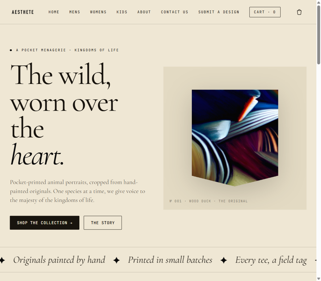 Aesthete wildlife pocket tee storefront